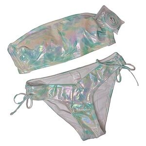 Xhilaration Juniors Metallic Bandeau Bikini Top  D/DD Grey tie-Dye & Bottom